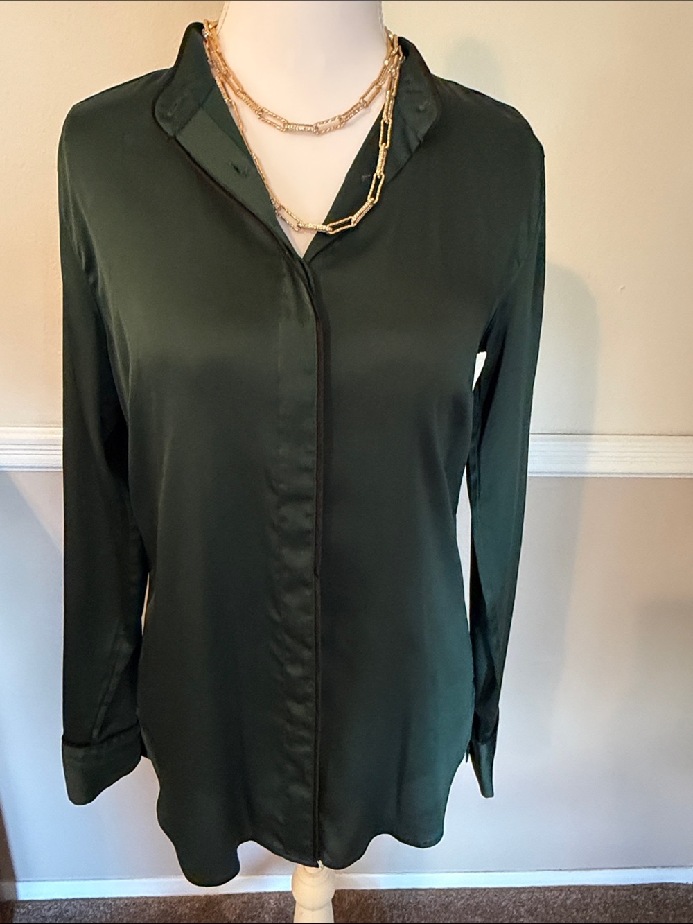 Ann Taylor Dark Green Button-Down Blouse